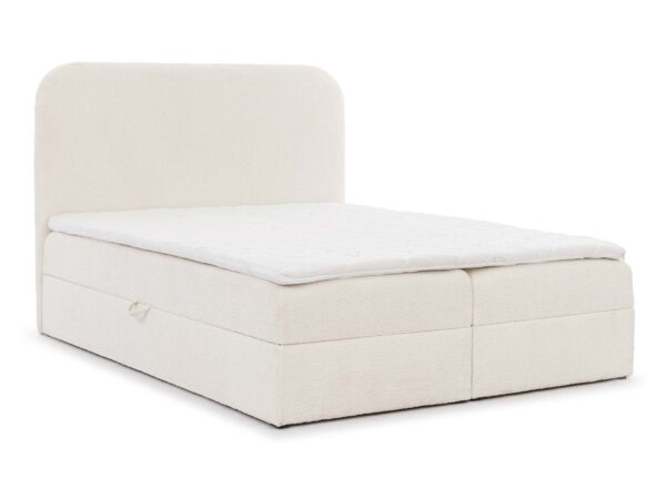 Tapicerowane łóżko kontynentalne kremowe w tkaninie boucle z zagłówkiem