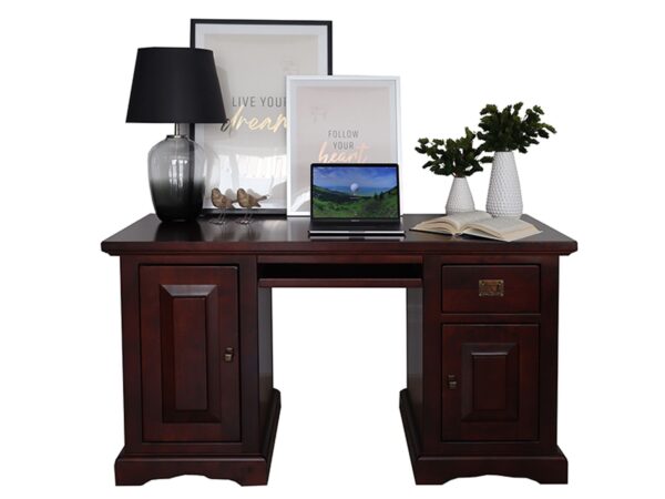 Klasyczne biurko orzechowe z szufladami i drzwiczkami