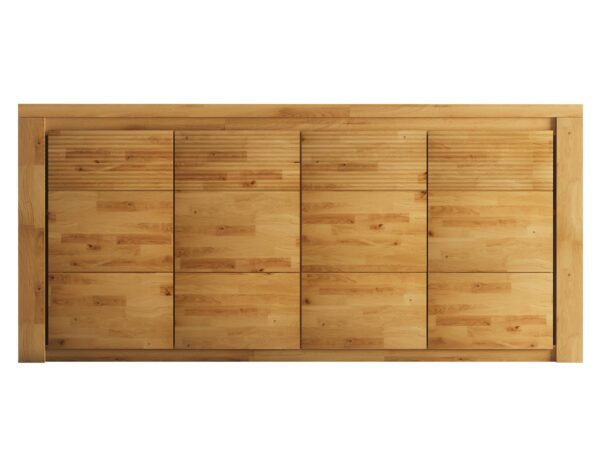 Masywna komoda dębowa z czterema drzwiami i frezowaną górą