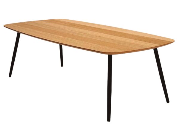 Nowoczesny stolik kawowy dąb naturalny na czarnych metalowych nóżkach