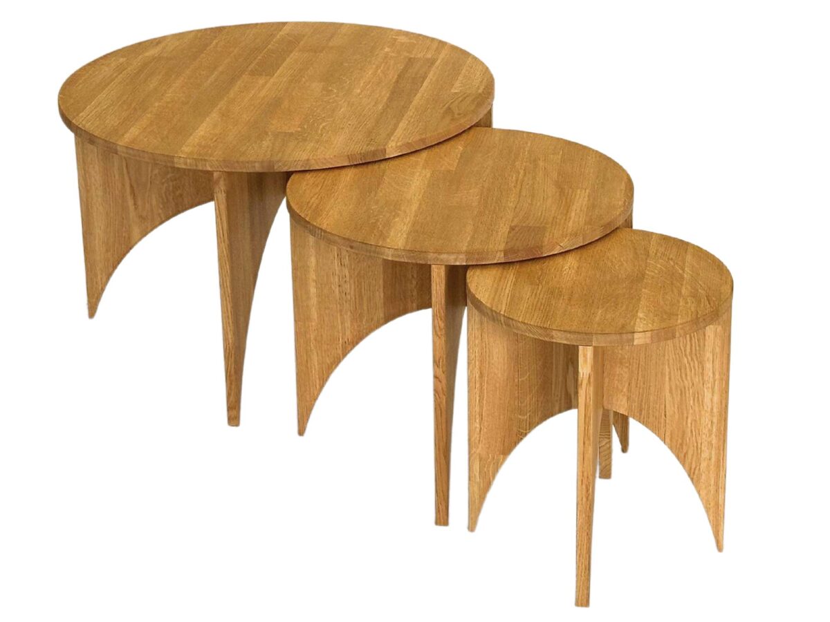 Zestaw okrągłych stolików dębowych 3w1 Taverno