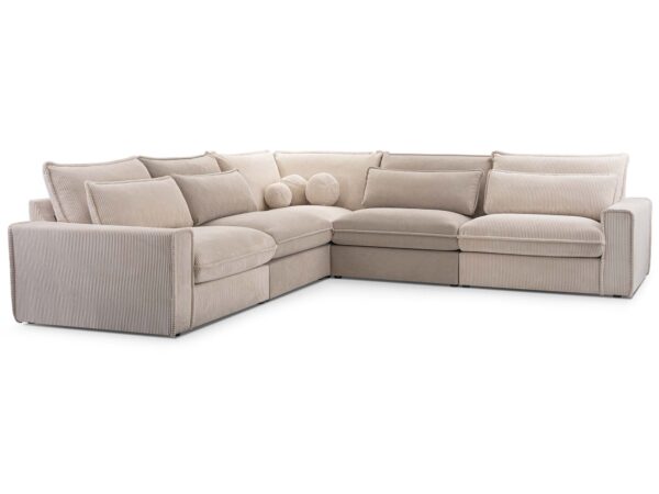 Beżowy narożnik sztruksowy modułowy z miękkimi poduszkami