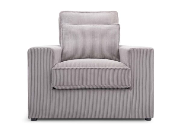 Szary fotel wypoczynkowy tapicerowany sztruksową tkaniną