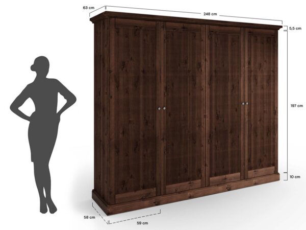 Wymiary szafy czterodrzwiowej sosnowej 248x197 cm