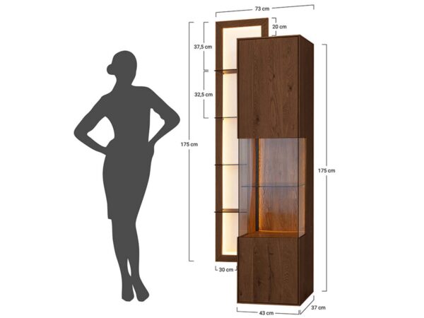 Rysunek techniczny witryna dębowa tabacco 73x37x175 cm