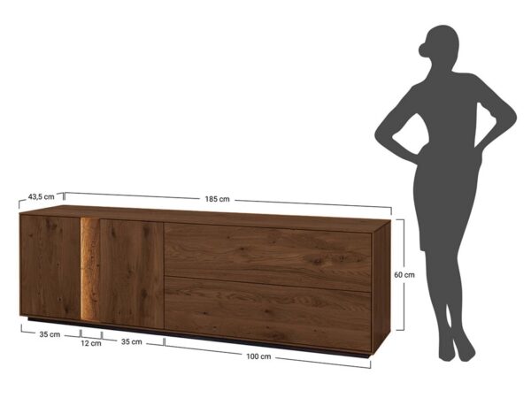 Rysunek techniczny szafka RTV dębowa 185x60 cm z LED