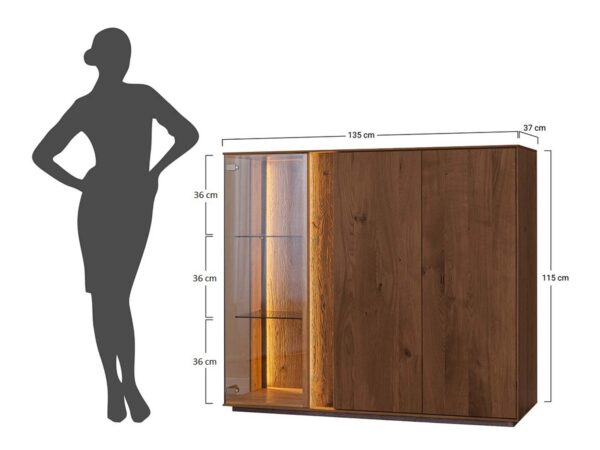 Rysunek techniczny kredens dębowy 135x115 cm z witryną