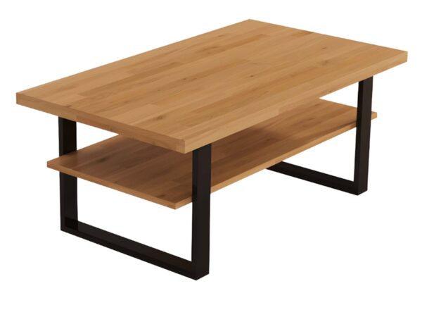 Ława kawowa dąb artisan z półką na metalowych płozach