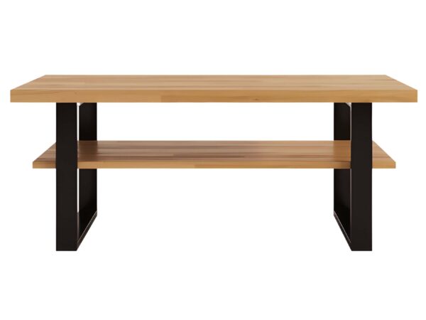 Ława drewniana dąb craft z półką i czarnymi nogami metalowymi