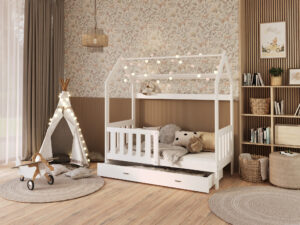 miniaturka Łóżko domek Bella z barierką i schowkiem na zabawki