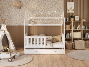 miniaturka Łóżko domek Bella z barierką i schowkiem na zabawki