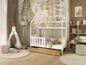 miniaturka Łóżko domek Bella z barierką i schowkiem na zabawki