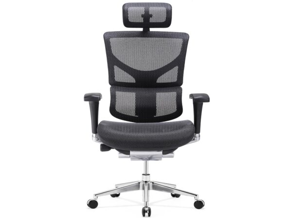 Ergonomiczny fotel biurowy czarny z zagłówkiem i siatką mesh