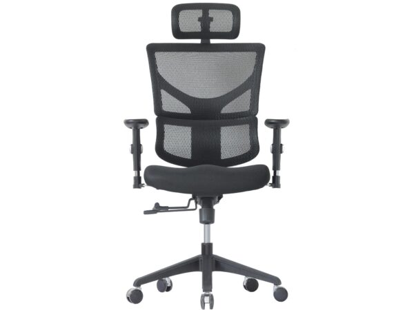 Czarny fotel biurowy ergonomiczny z siatką i zagłówkiem