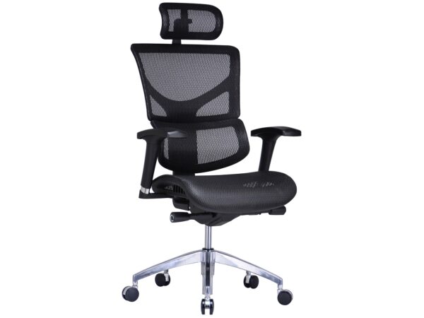 Ergonomiczny fotel biurowy czarny z siatką i zagłówkiem