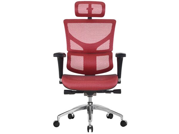 Ergonomiczny fotel biurowy czerwony z siatki z zagłówkiem
