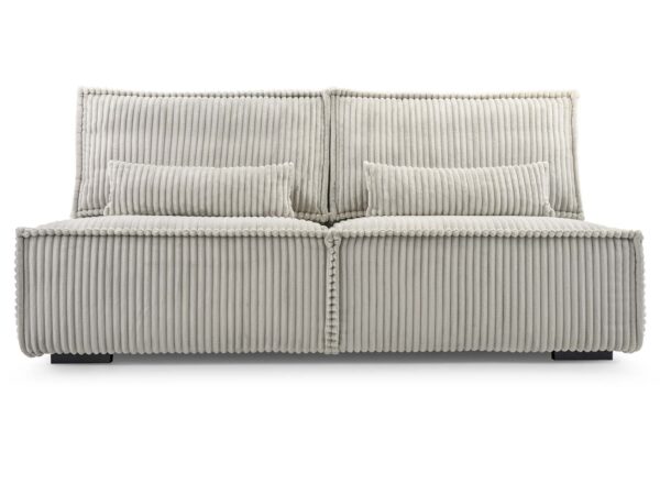 Nowoczesna sofa sztruksowa jasnoszara z poduszkami dekoracyjnymi