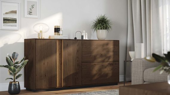 miniaturka Drewniana komoda loftowa 4-drzwiowa Essentia