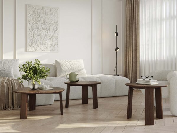 Komplet stolików kawowych dębowych tabacco w aranżacji