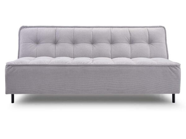 Jasnoszara sofa pikowana bez podłokietników na metalowych nóżkach