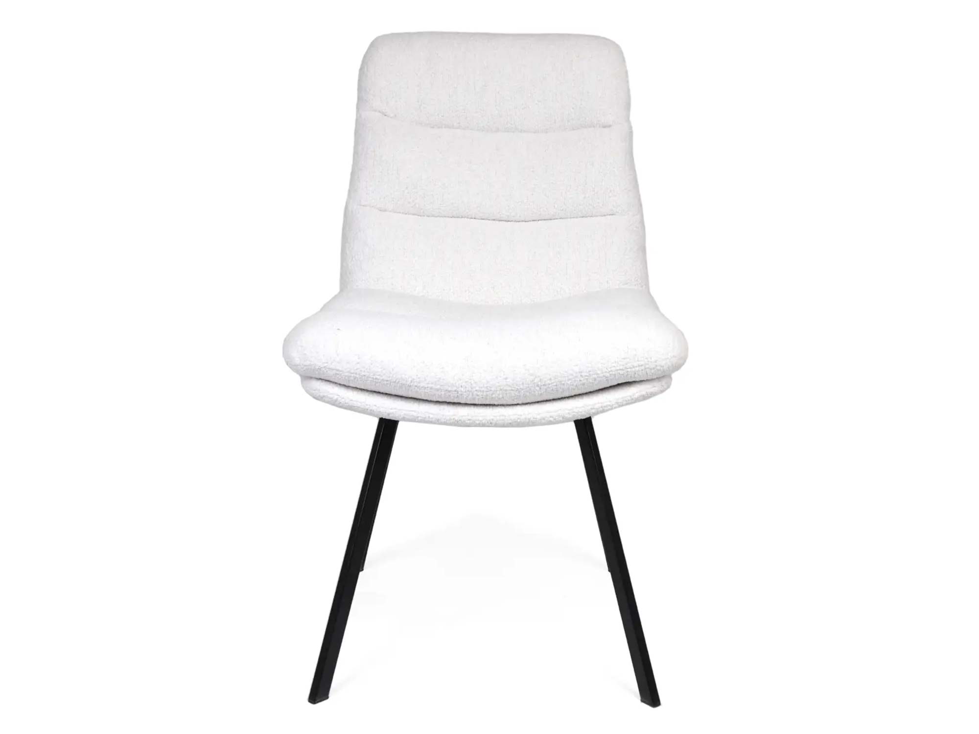 Białe krzesło tapicerowane tkaniną bouclé na czarnych nogach