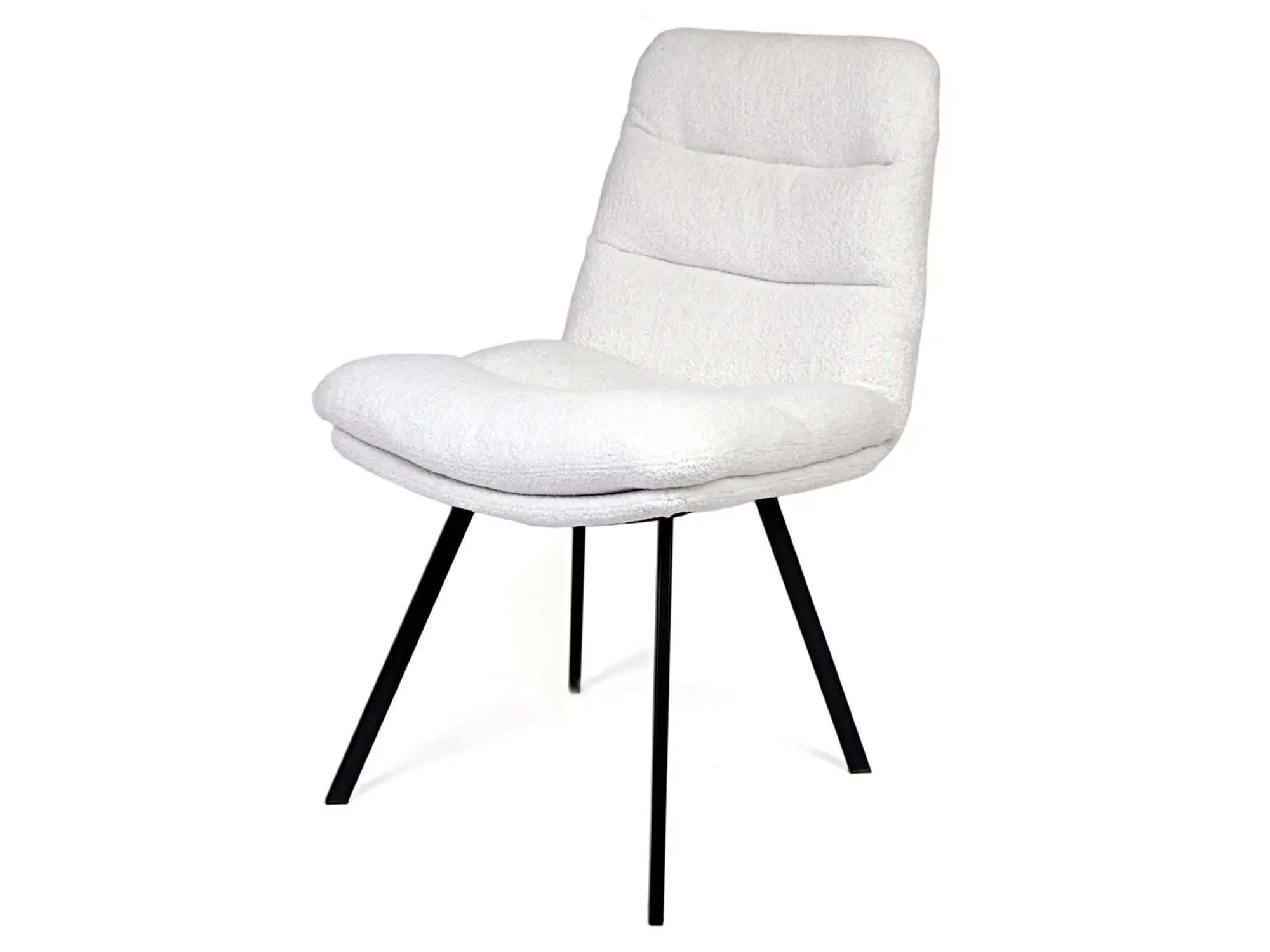 Białe krzesło tapicerowane tkaniną bouclé na czarnych nogach