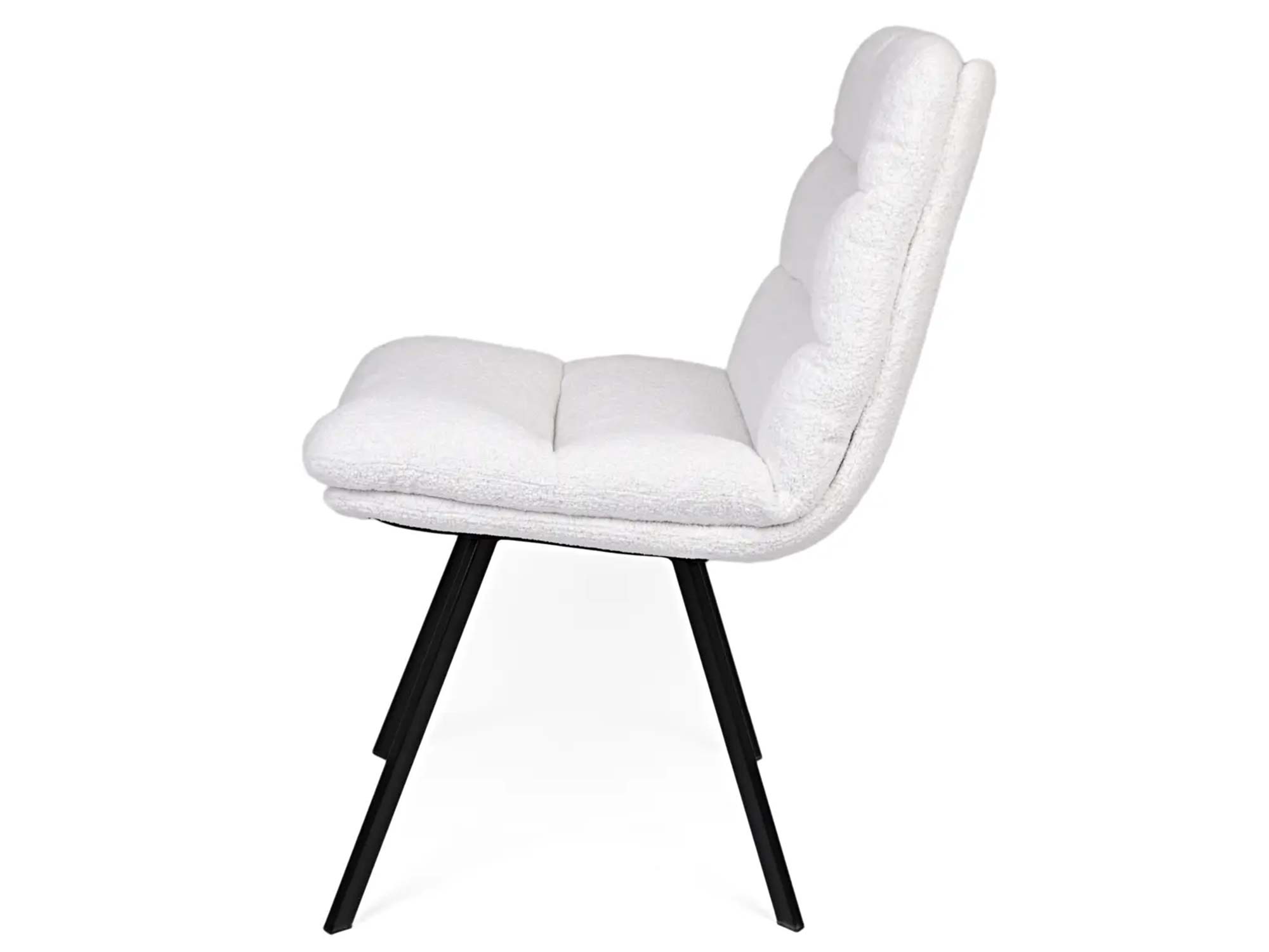 Białe krzesło tapicerowane bouclé na czarnych metalowych nogach