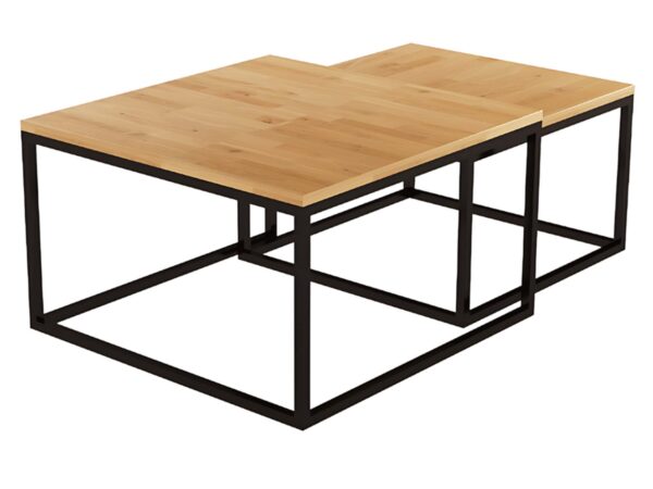 Zestaw dwóch stolików kawowych dąb naturalny z czarną metalową ramą