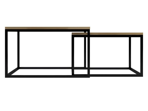 Zestaw dwóch stolików kawowych dąb z czarną metalową ramą