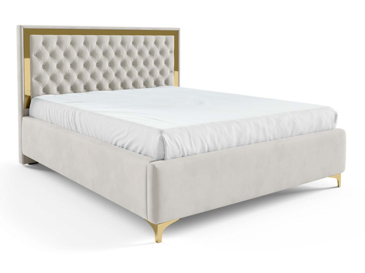 Łóżko pikowane zagłowie metalowe nogi Melo