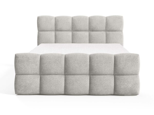 Tapicerowane łóżko jasnoszare z pikowanym zagłówkiem i ramą