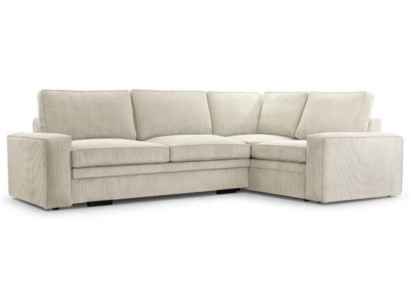 Narożnik wypoczynkowy beżowy sztruksowy z miękkimi poduszkami oparcia