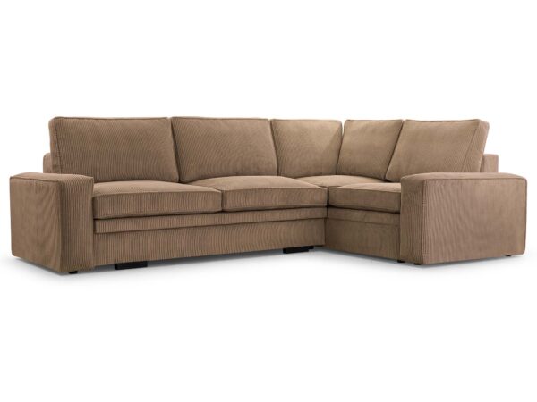 Narożnik wypoczynkowy beżowy sztruksowy z miękkimi poduszkami oparcia