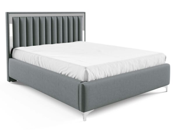 Tapicerowane łóżko srebrne z pikowanym zagłówkiem na chromowanych nóżkach