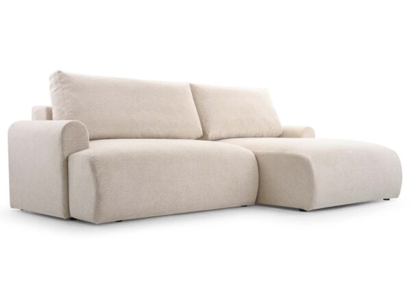 Narożnik tapicerowany beżowy z szezlongiem w nowoczesnym stylu