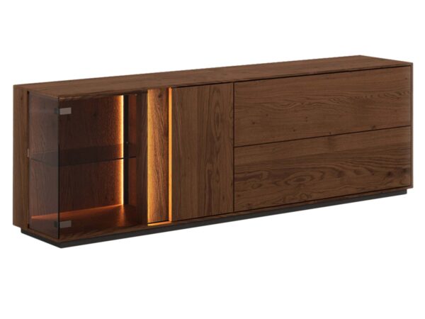 Szafka RTV dębowa tabacco 185 cm z witryną przeszkloną
