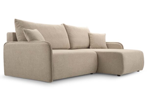 Narożnik tapicerowany beżowy prawy z miękkimi poduszkami oparcia