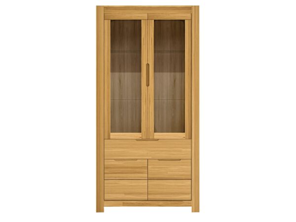 Górna część witryny z przeszkleniem i widocznym blatem