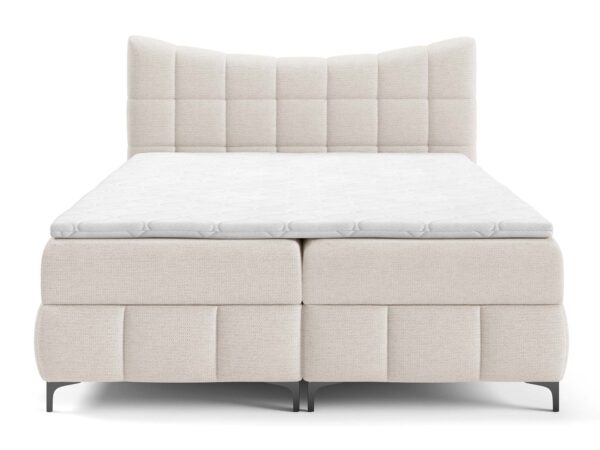 Tapicerowane łóżko kontynentalne beżowe z pikowanym zagłówkiem