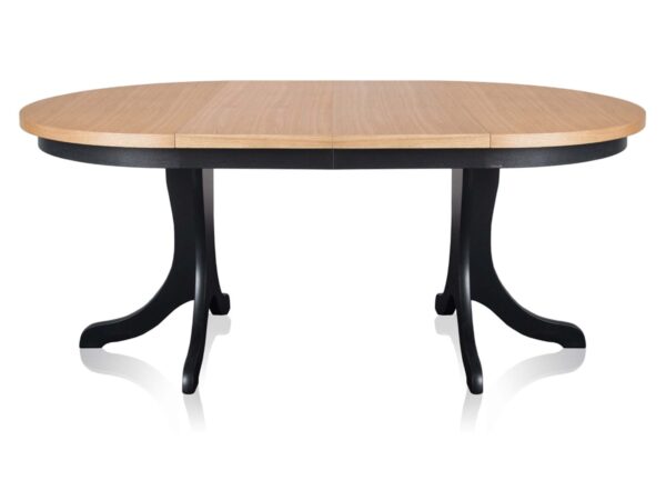 Owalny stół rozkładany dąb naturalny na czarnych drewnianych nogach