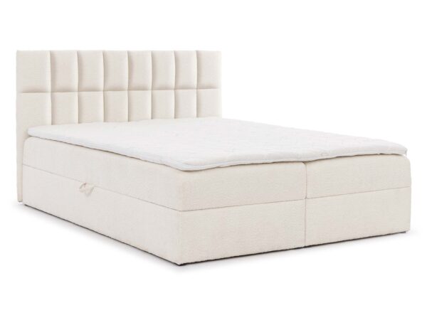 Kremowe łóżko kontynentalne tapicerowane z pikowanym zagłówkiem