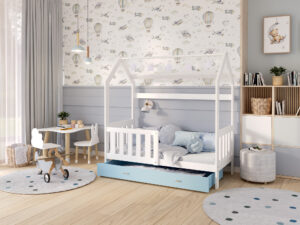 miniaturka Łóżko domek Bella z barierką i schowkiem na zabawki