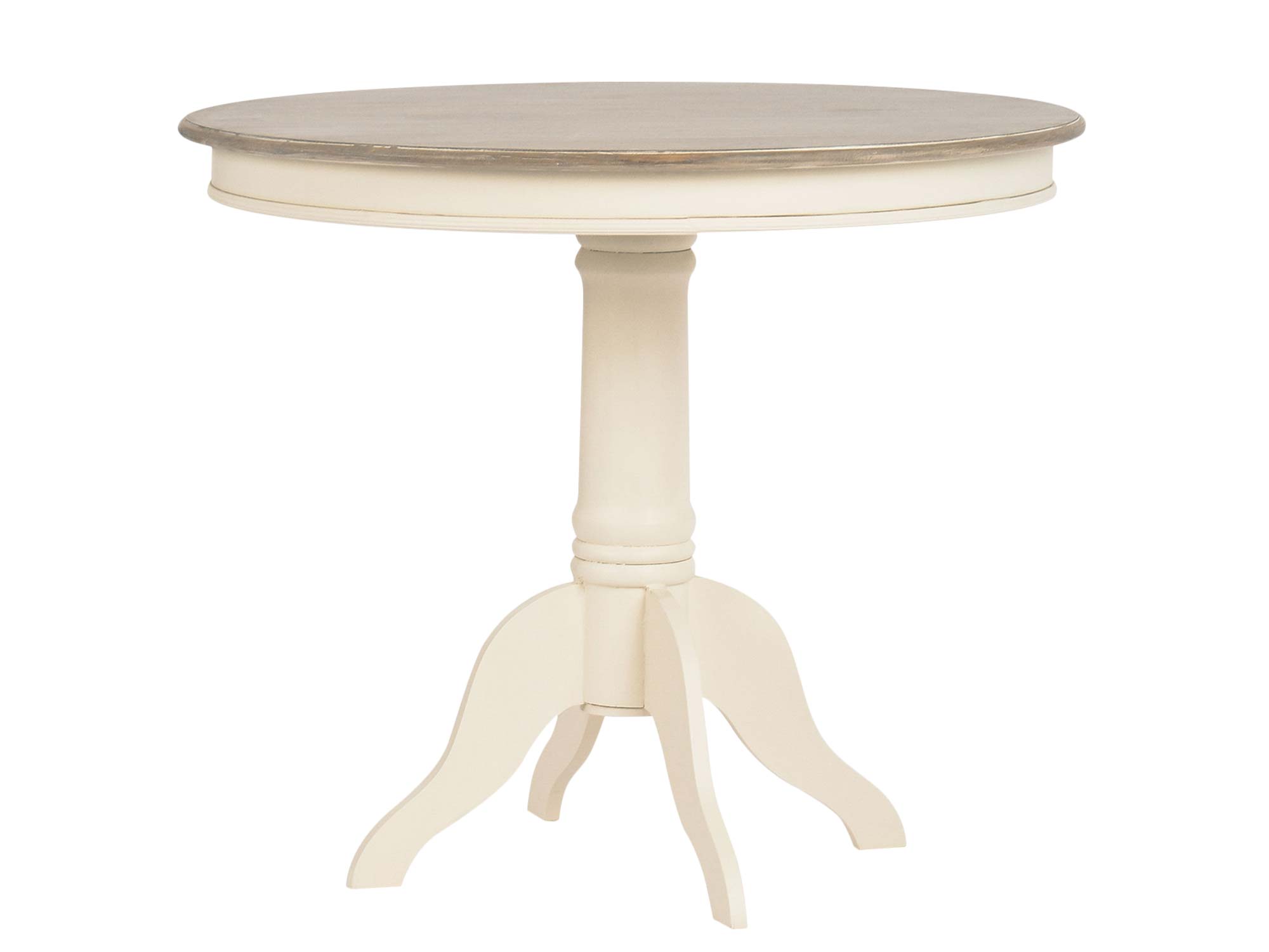 Zbliżenie na mechanizm prowadnicy – szczegół techniczny mebla Stolik okrągły prowansalski kremowy z szarym blatem