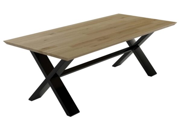 Stół jadalniany dębowy z metalowymi nogami w kształcie X
