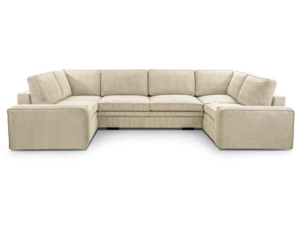 Narożnik wypoczynkowy beżowy sztruksowy w kształcie litery U