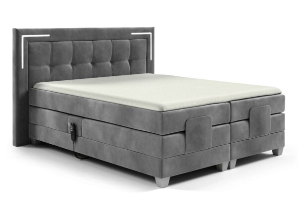 Łóżko kontynentalne szare z elektryczną regulacją i pikowaniem zagłówka