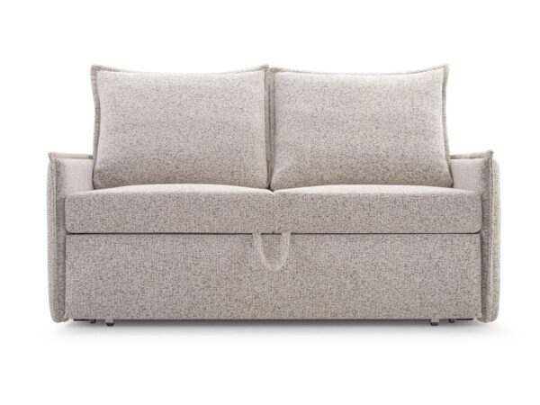Beżowa sofa rozkładana dwuosobowa z tapicerką bouclé