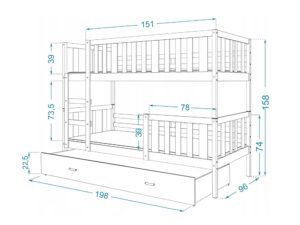 miniaturka Łóżko piętrowe Bambi 190×80 z szufladą i materacem