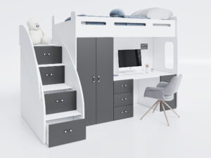 miniaturka Łóżko piętrowe Noelis z biurkiem i szafą w zestawie