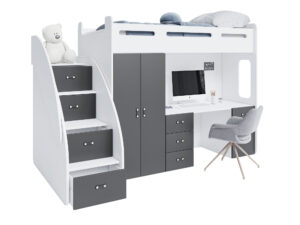 miniaturka Łóżko piętrowe Noelis z biurkiem i szafą w zestawie